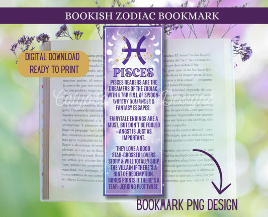 Pisces Reader Bookish Zodiac, Printable Bookmark