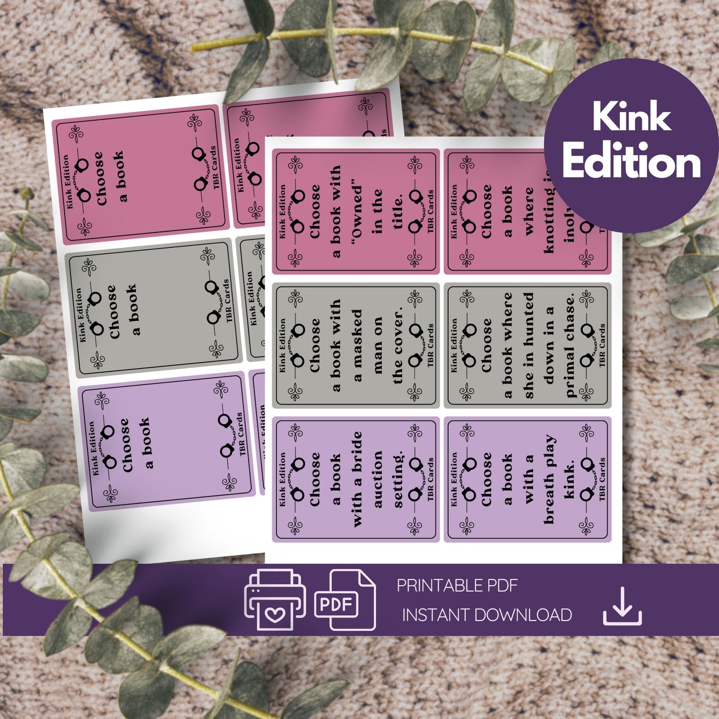 Kink Edition, TBR Cards Printable, TBR Jar Printable, Bookish Printable