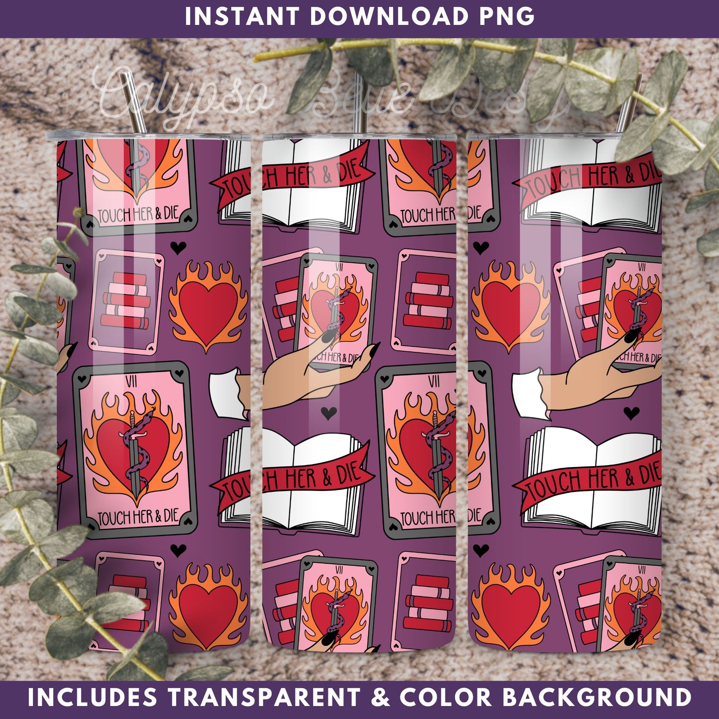 Touch her & Die Reader Tarot Romance Seamless Pattern, Smut Bookish Pattern