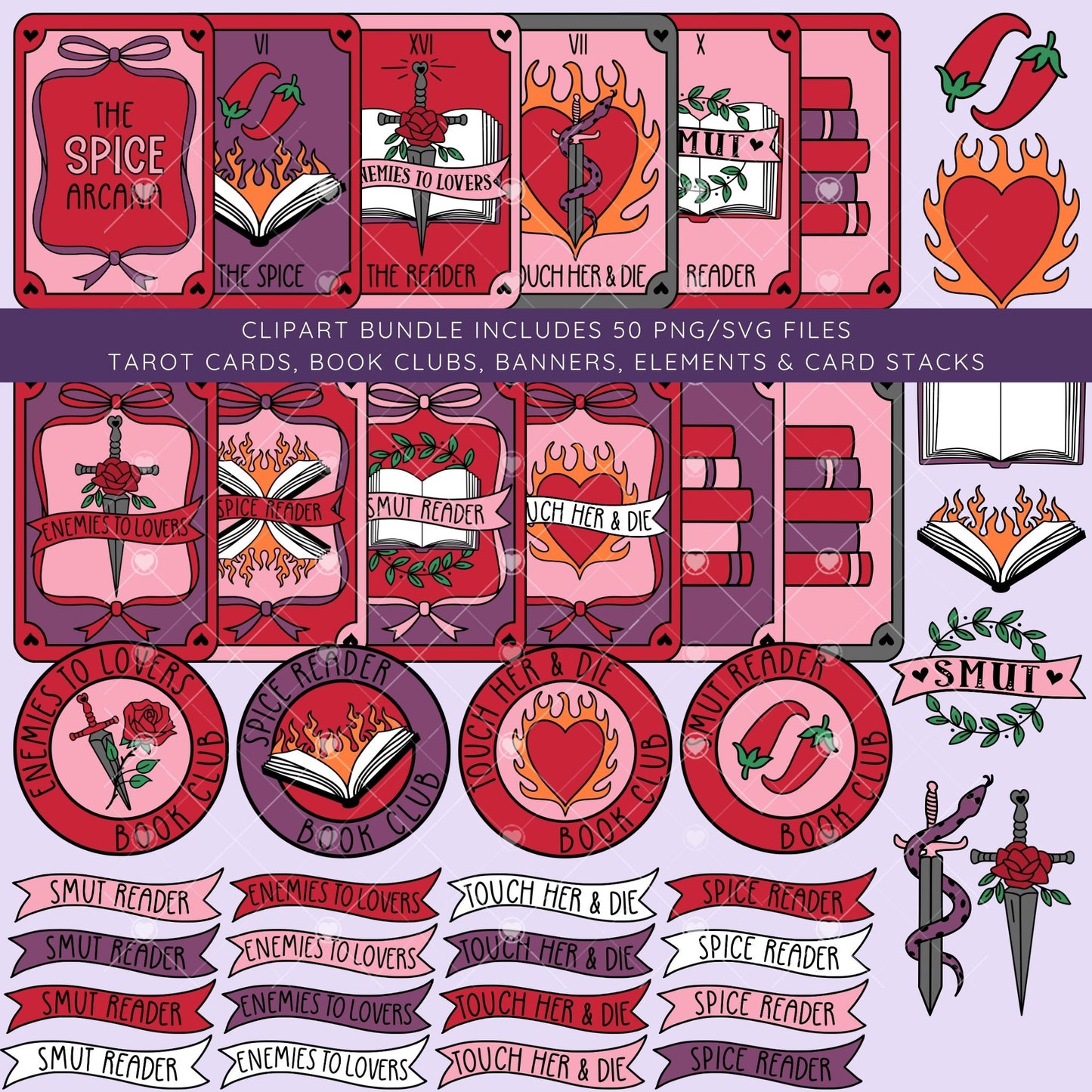 The Spice Arcana Clipart Bundle, Tarot Bundle, Smut Reader, Bookish Bundle