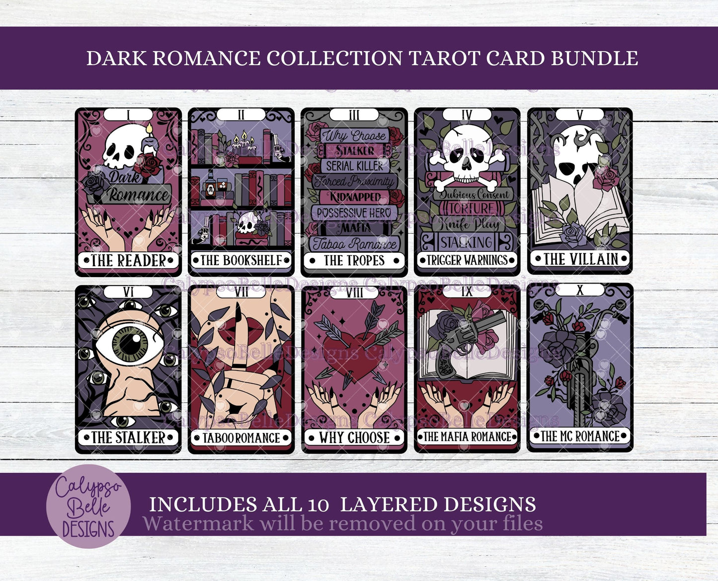 Dark Romance Tarot Card Collection Bundle, Bookish Designs