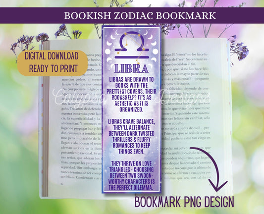 Libra Reader Bookish Zodiac, Printable Bookmark