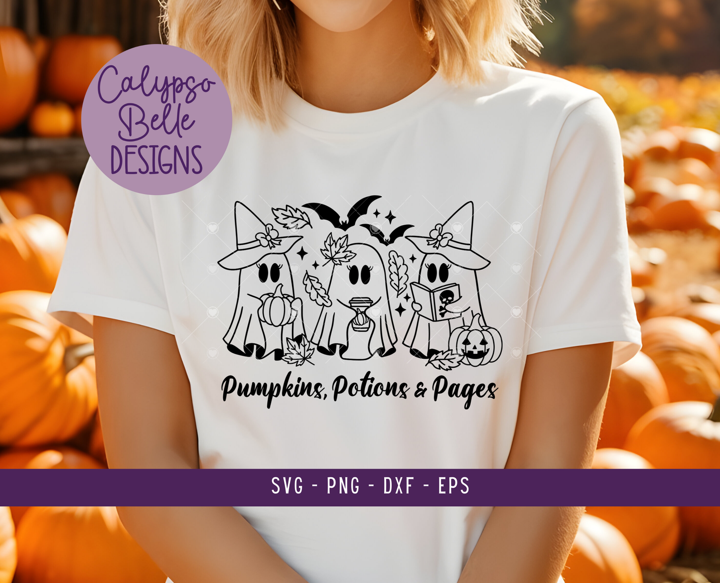 Pumpkins Potions & Pages, Reading Ghost, Spooky Bookish, Halloween Design