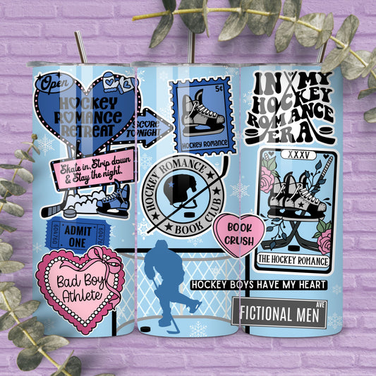 Hockey Romance Reader 20 oz Skinny Tumbler Seamless Wrap, Bookish Pattern