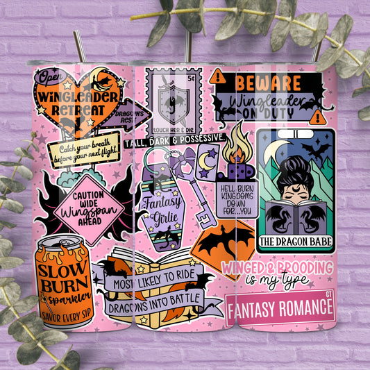Dragon Babe, Romantasy Reader 20 oz Skinny Tumbler Seamless Wrap, Fantasy Romance Bookish Pattern