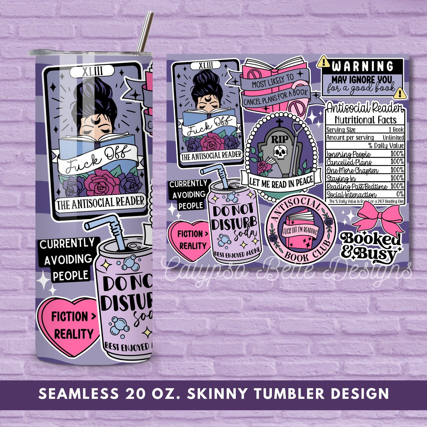 Antisocial Reader 20 oz Skinny Tumbler Seamless Wrap