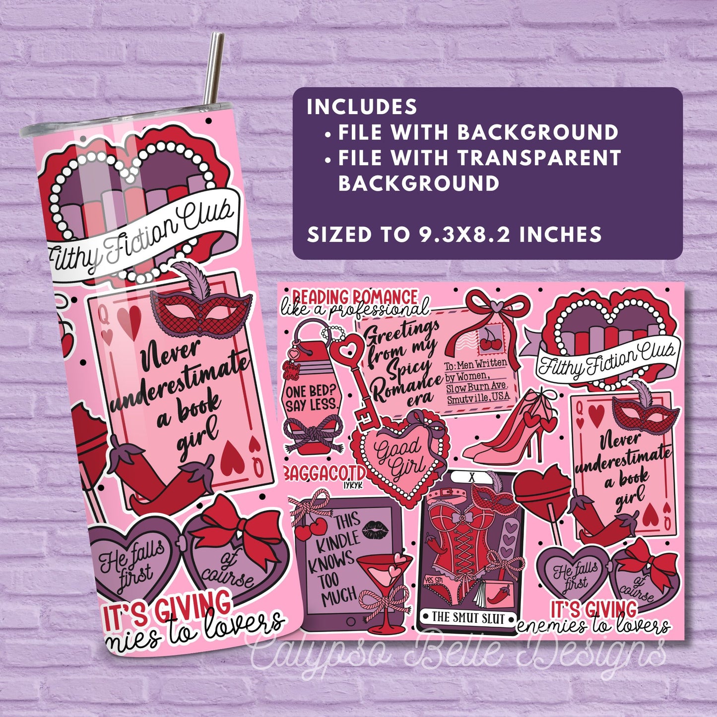 Spicy Romance Reader 20 oz Skinny Tumbler Seamless Wrap, Bookish Pattern