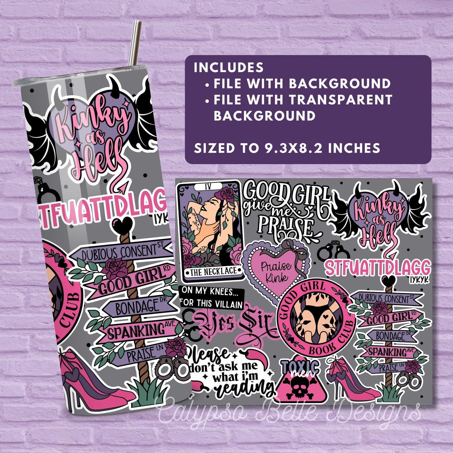 Good Girl Kinky Romance Reader 20 oz Skinny Tumbler Seamless Wrap, Bookish Pattern