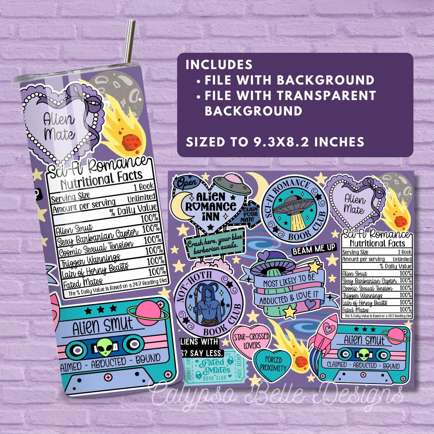 Sci Fi Romance Reader 20 oz Skinny Tumbler Seamless Wrap, Alien Romance Bookish Pattern