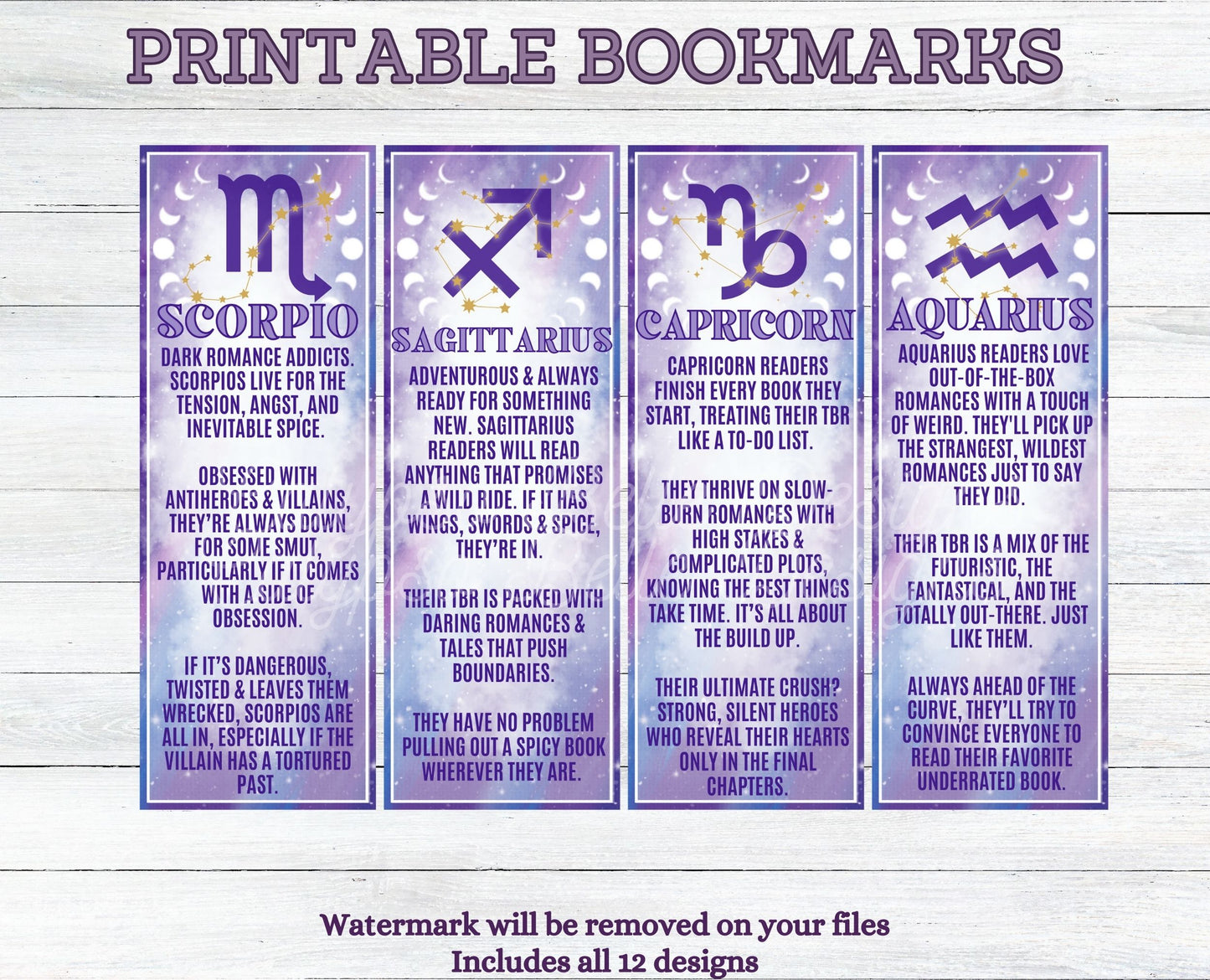 Reader Bookish Zodiac Bundle, Printable Bookmark Bundle