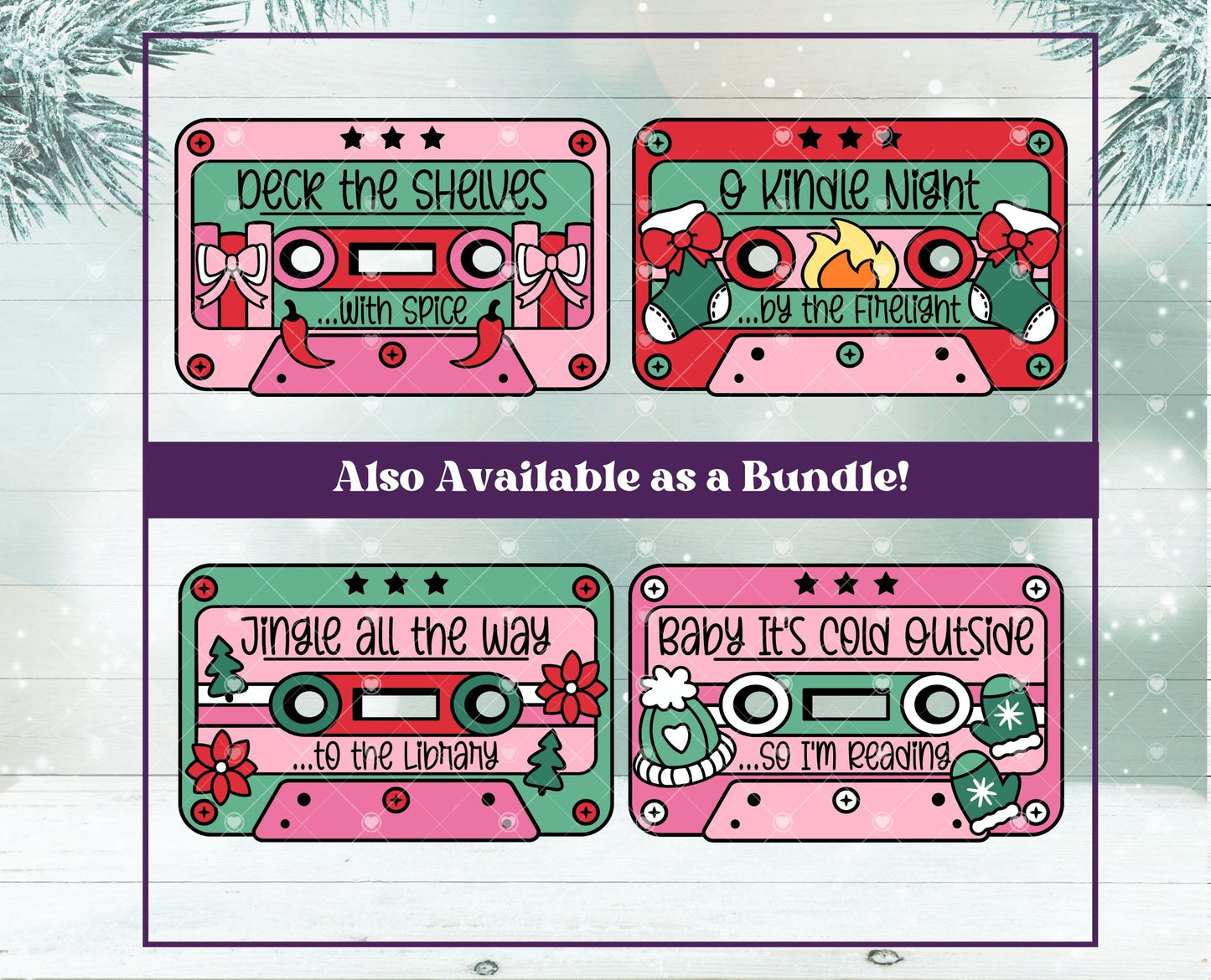 Deck the Shelves with Spice, Retro Mix Tape, Bookish Christmas Design