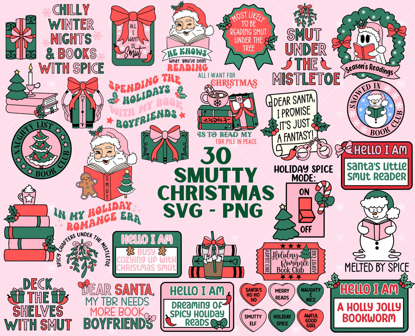 Spicy Christmas Bundle, Bookish Christmas Designs