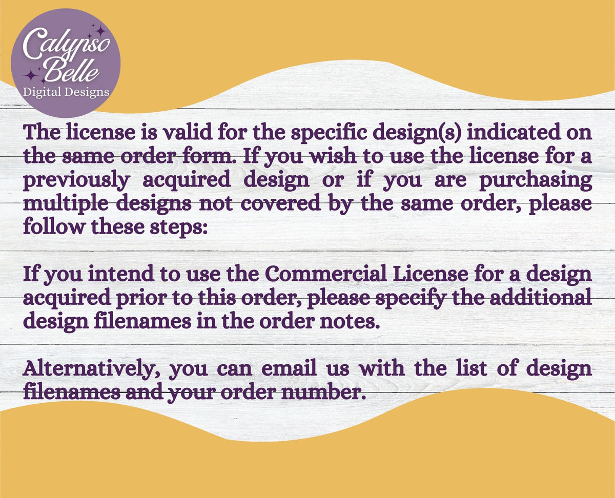 Licensing Design Commercial License for One Design – Calypso Belle Digital Designs