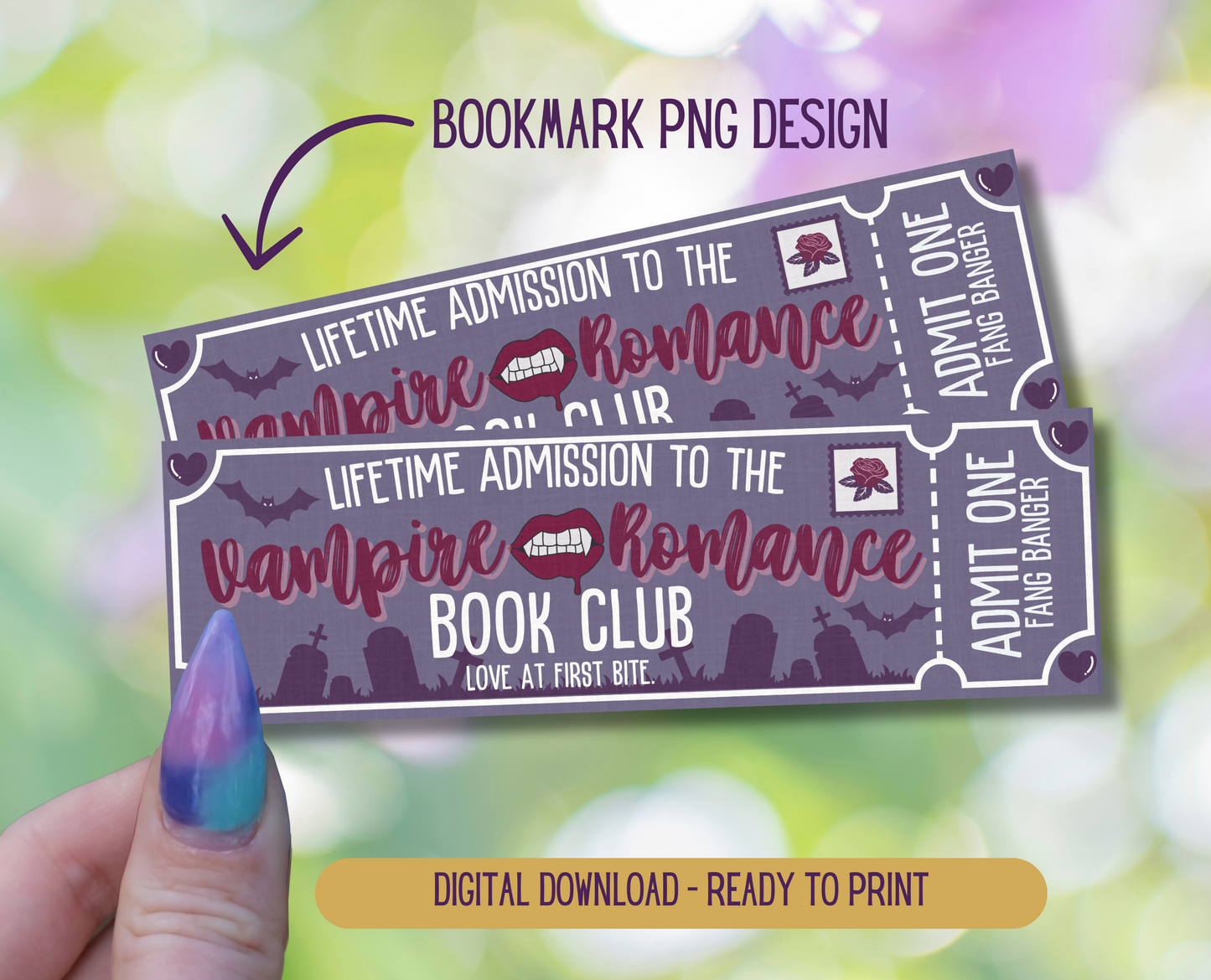 Vampire Romance Admit One Book Club Printable Bookmark