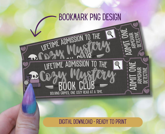 Cozy Mystery Admit One Book Club Printable Bookmark