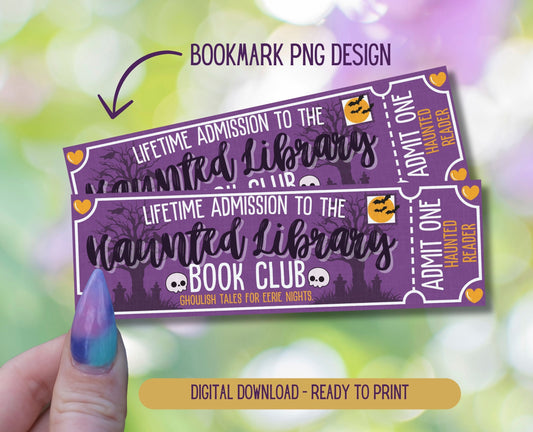 Haunted Library Admit One Book Club Printable Bookmark