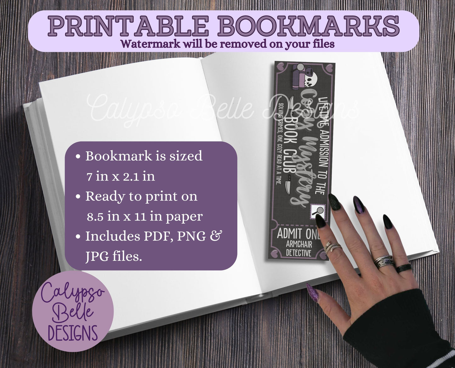 Cozy Mystery Admit One Book Club Printable Bookmark