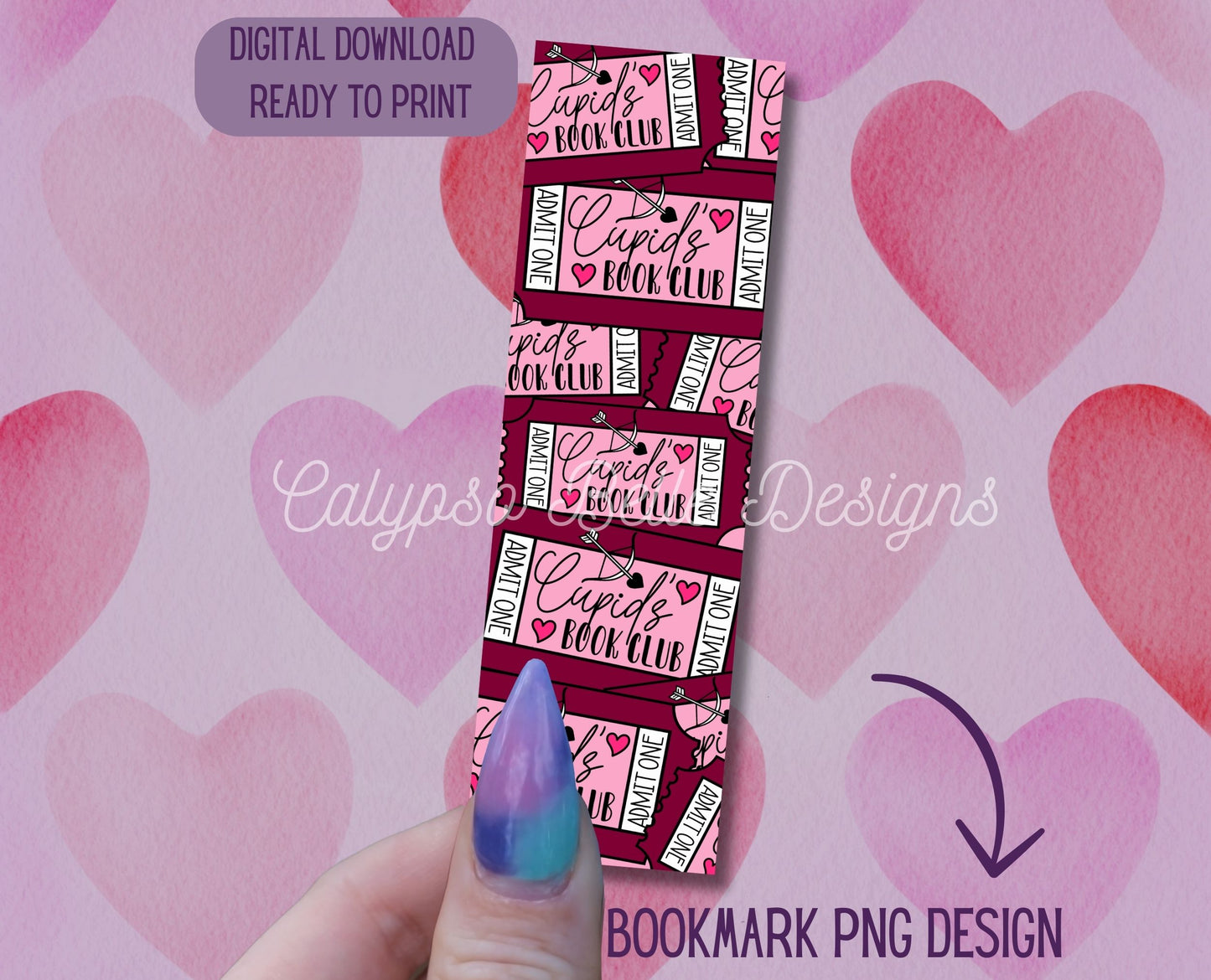 Cupid's Book Club Admit One Valentine's Printable Bookmark Freebie