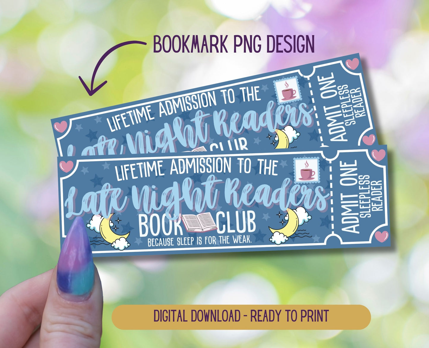 Late Night Readers Admit One Book Club Printable Bookmark
