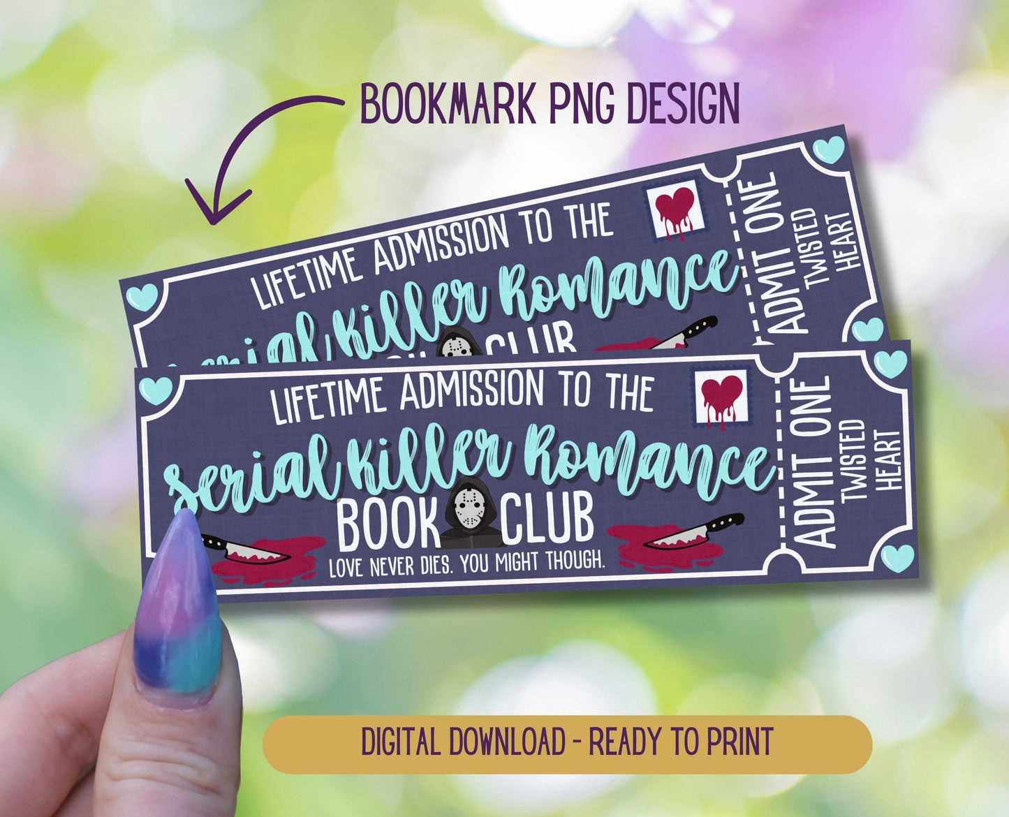 Serial Killer Romance Admit One Book Club Printable Bookmark