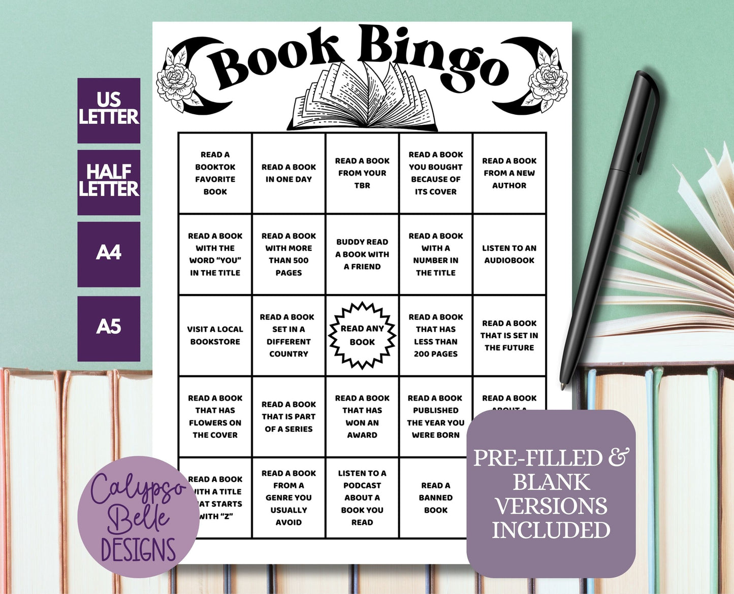 Book Bingo Printable, Reading Challenge, Bookish Printable