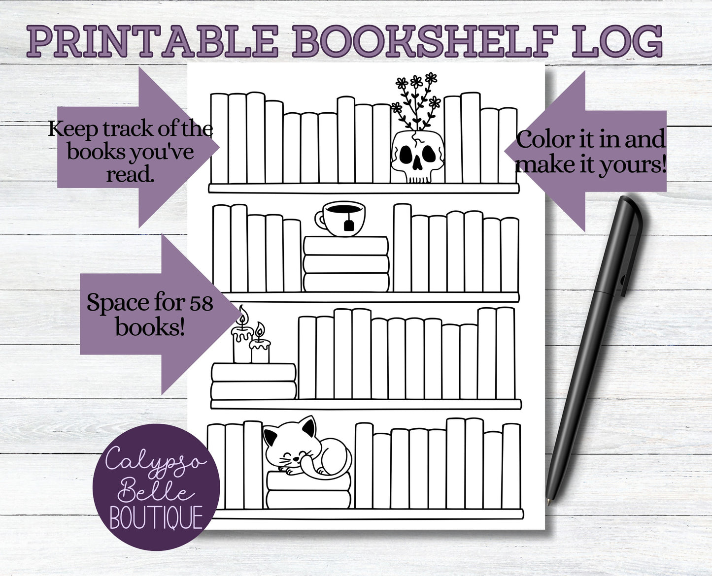 Bookshelf Book Tracker, Printable Bookshelf Reading Log, Bookish Pintable