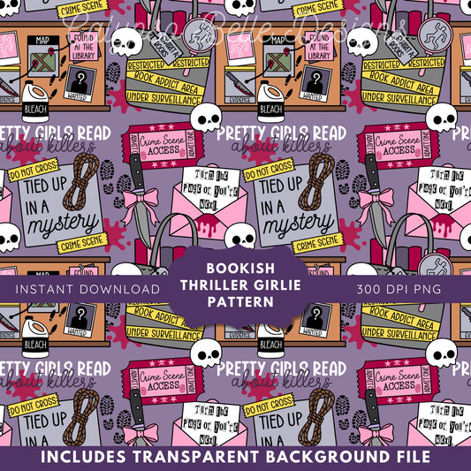 Thriller Reader Seamless Pattern, Bookish Pattern