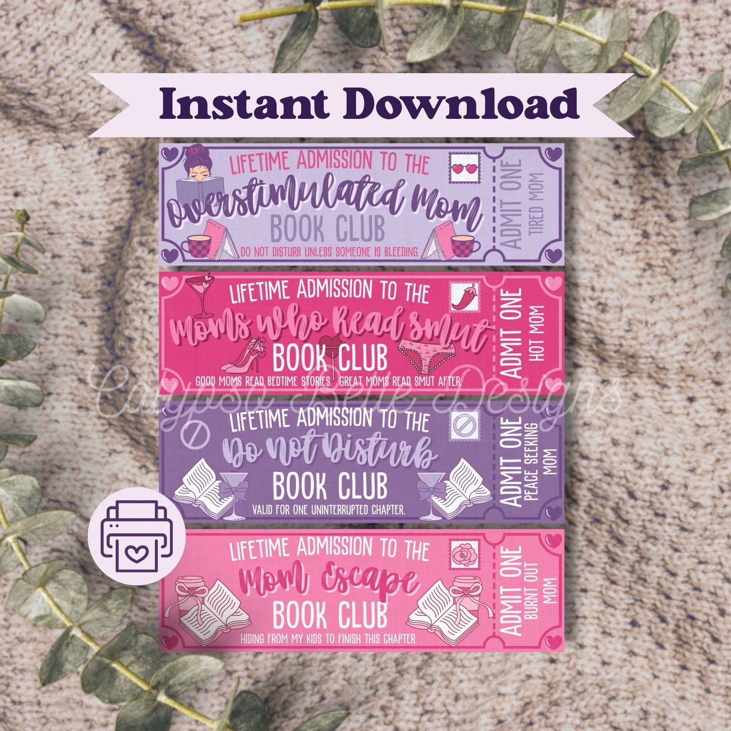 Bookish Mom Admit One Romance Book Club Printable Bookmarks