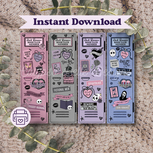 Dark Romance Lockers Bookmark Bundle, Printable Bookmarks Bundle