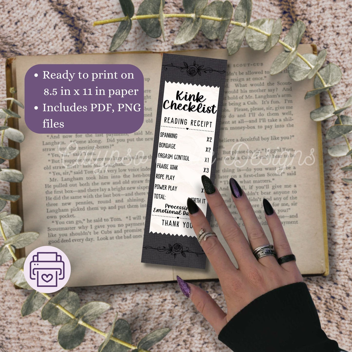 Smut Slut Reading Receipt Bookmark Bundle, Printable Bookmarks Bundle