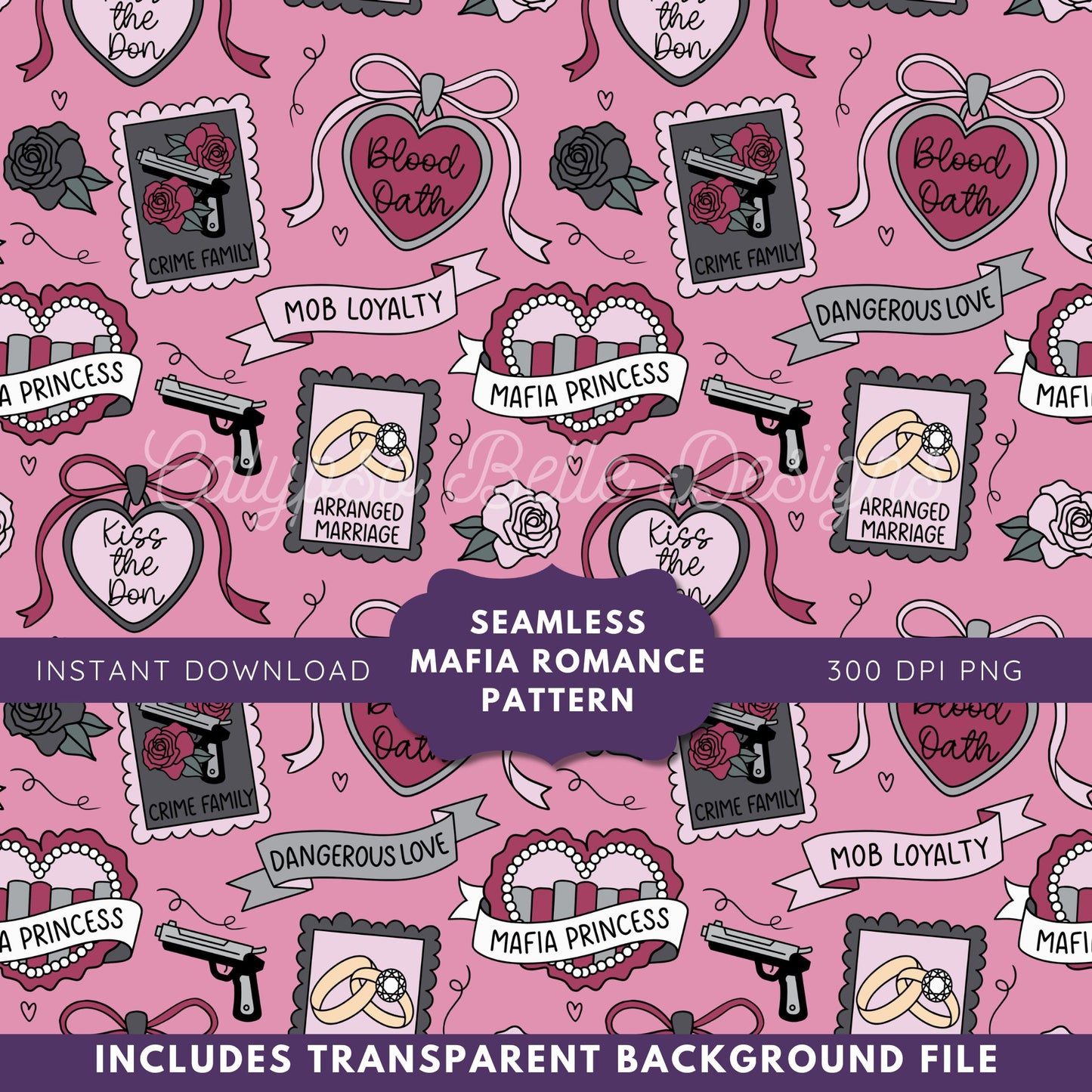 Mafia Romance Tropes Reader Seamless Pattern, Smut Bookish Pattern