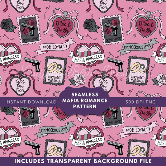 Mafia Romance Tropes Reader Seamless Pattern, Smut Bookish Pattern
