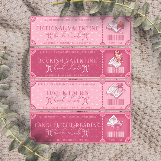 Valentine's Day Book Club Admit One Ticket Bookmark Bundle, Printable Bookmarks Bundle
