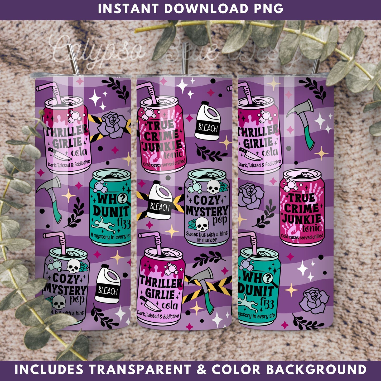 Thriller Reader 20 oz Skinny Tumbler Seamless Wrap, Bookish Pattern