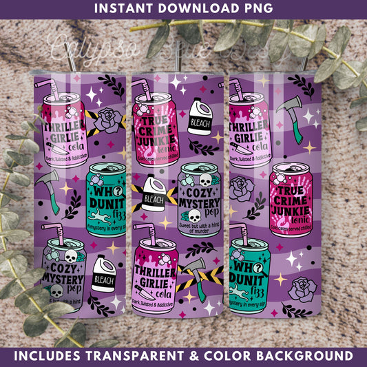 Thriller Reader 20 oz Skinny Tumbler Seamless Wrap, Bookish Pattern