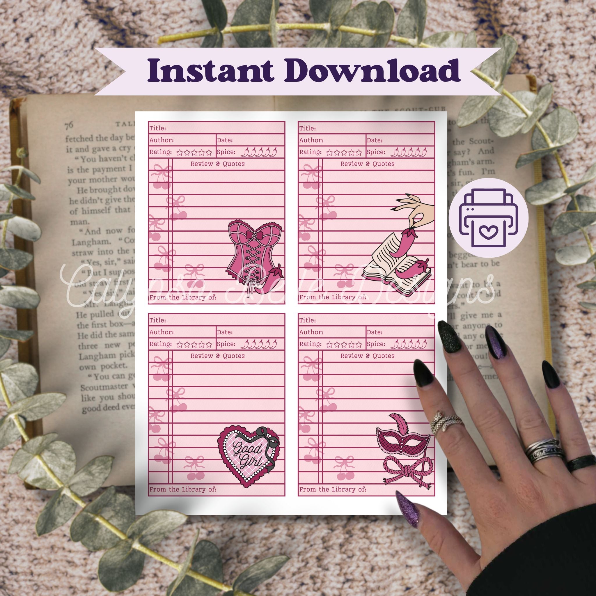 Spicy Library Cards Printable with Spice Rating – Calypso Belle Digital ...
