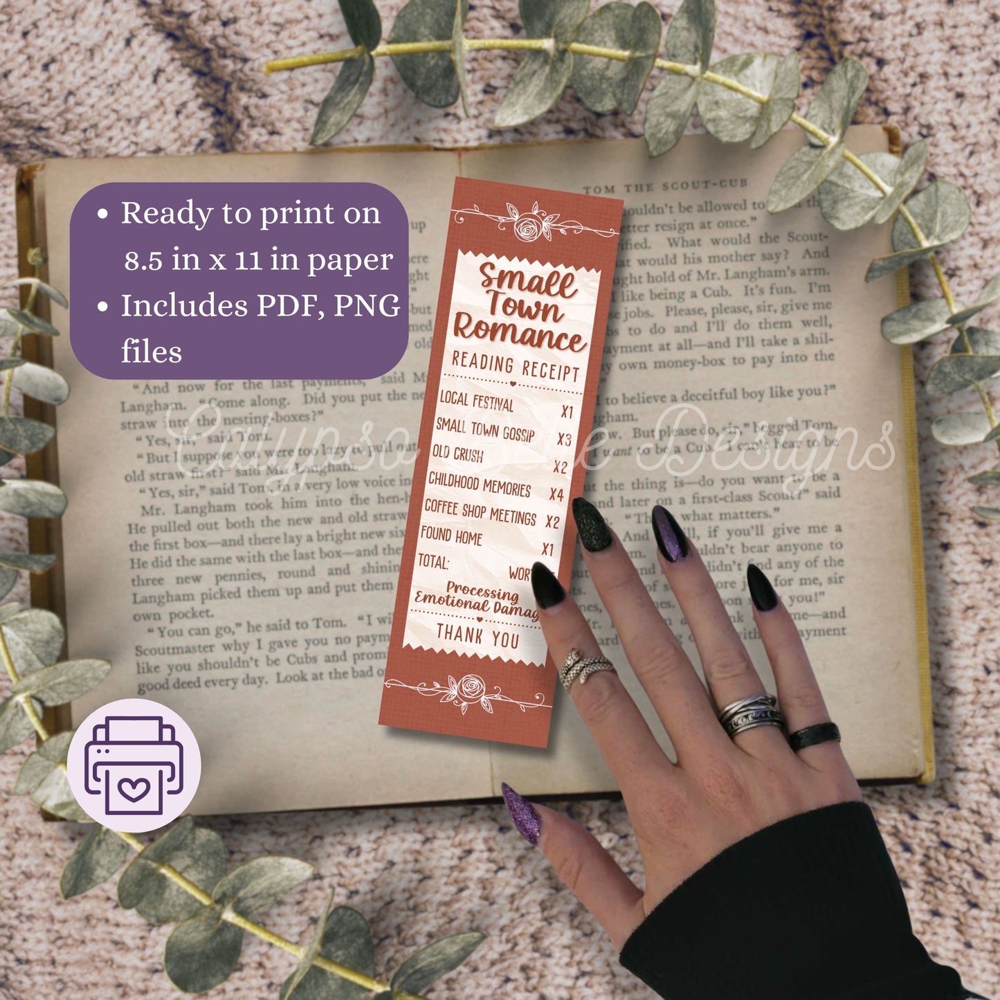 Romance Reading Receipt Bookmark Bundle, Printable Bookmarks Bundle