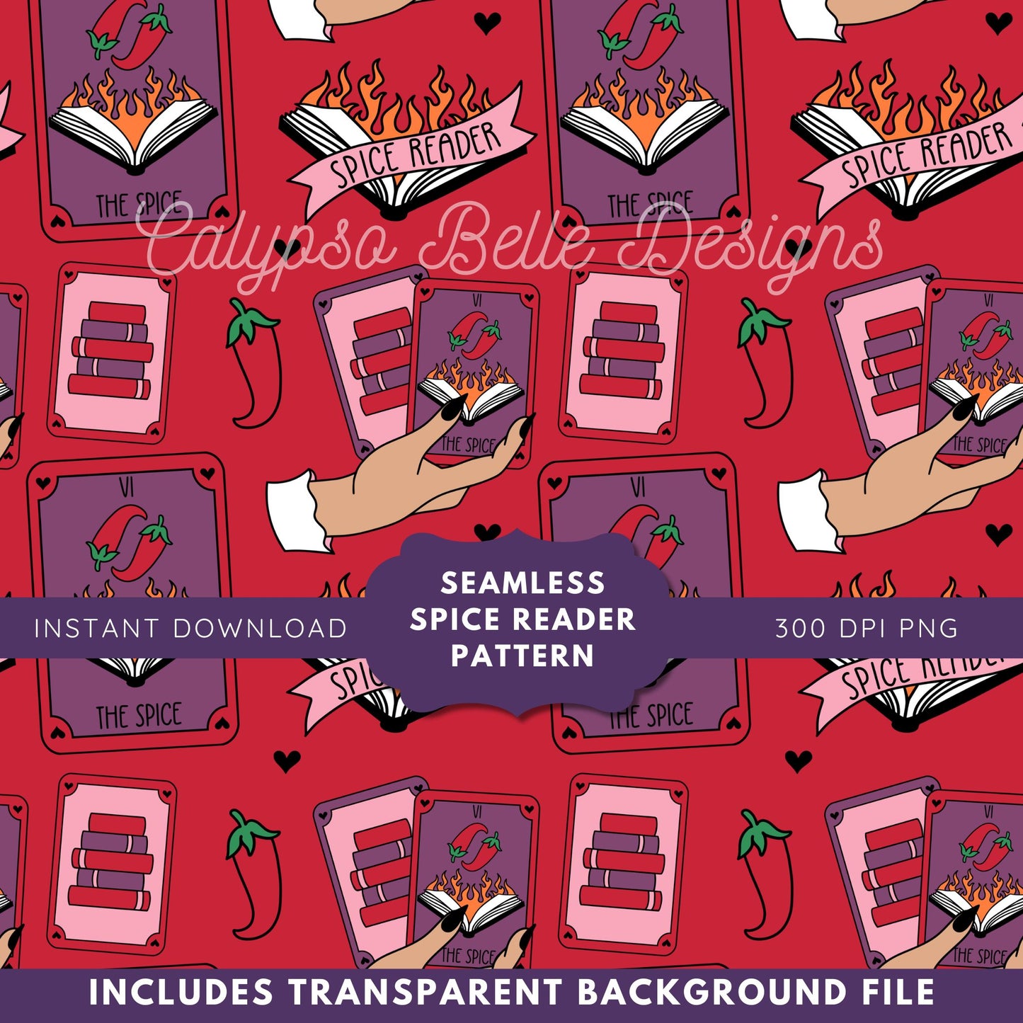 Spice Tarot Romance Reader Seamless Pattern, Smut Bookish Pattern