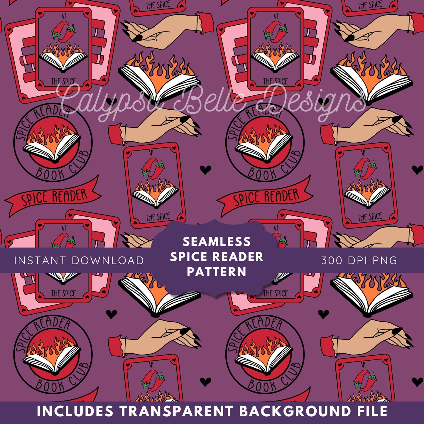 Spice Tarot Romance Reader Seamless Pattern, Smut Bookish Pattern
