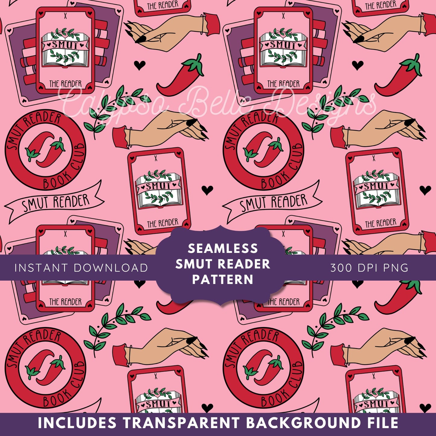 Smut Reader Tarot Romance Seamless Pattern, Smut Bookish Pattern
