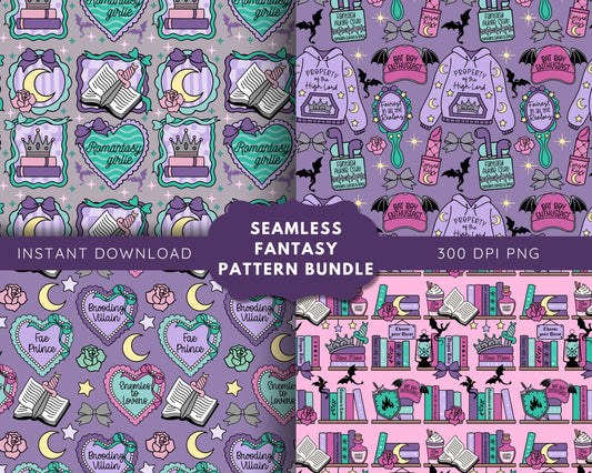 Fantasy Romance Coquette Seamless Pattern Bundle, Bookish Pattern (Copy)